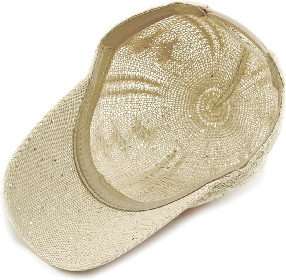 Gorra de béisbol de malla con purpurina para mujer, transpirable, a...