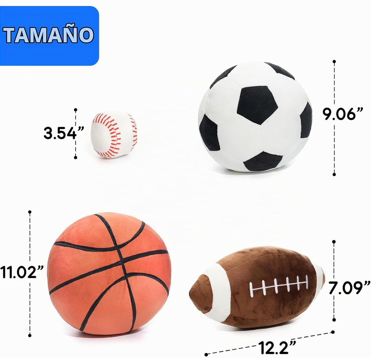 WEIGEDU Juego de pelotas deportivas de felpa de tamaño completo, 4...