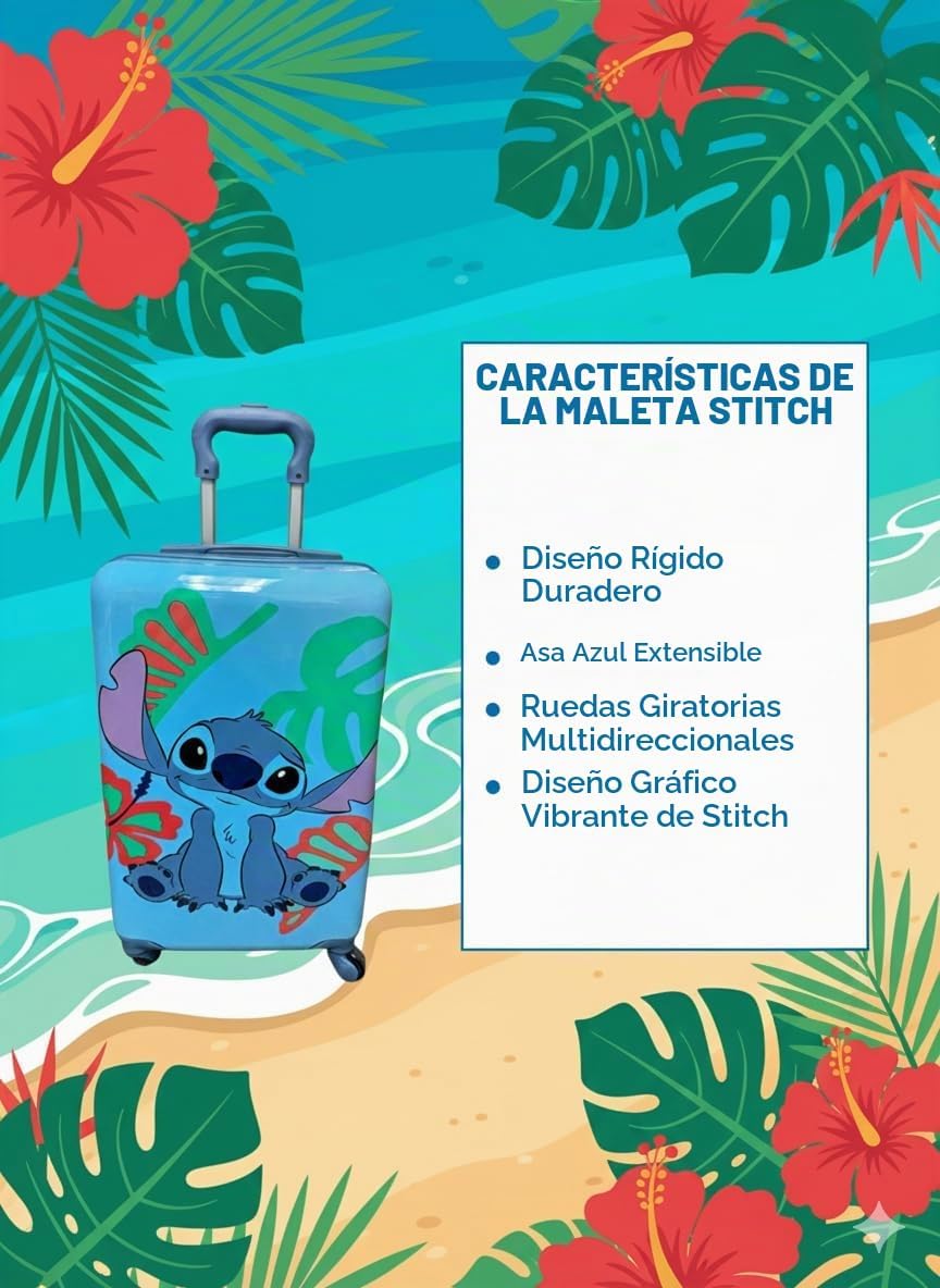 Disney Stitch - Maleta rígida de 20 pulgadas, bonita y duradera mal...