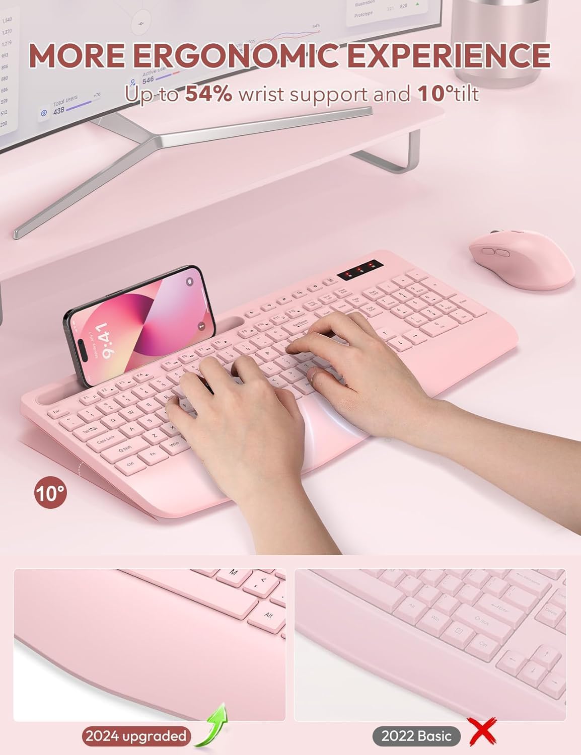 SABLUTE - Combo de teclado y mouse inalámbricos, tamaño completo, r...