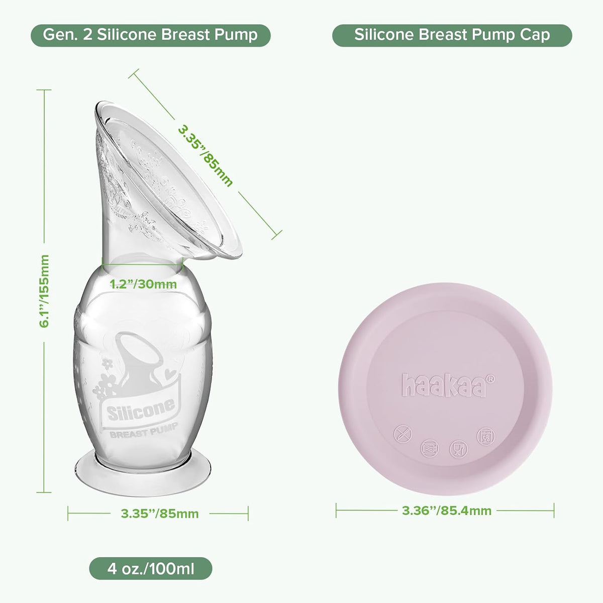 Haakaa Extractor de Leche Manual con Base 118ml+Tapa (Lavanda), Gen...