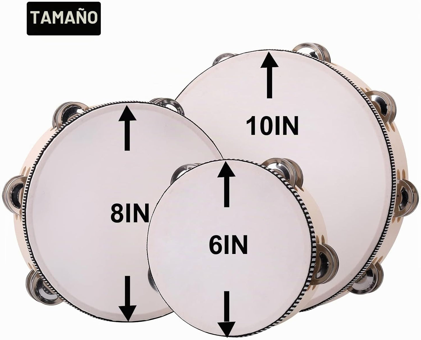 Paquete de 3 panderetas de doble fila para adultos de 6 pulgadas, 8...