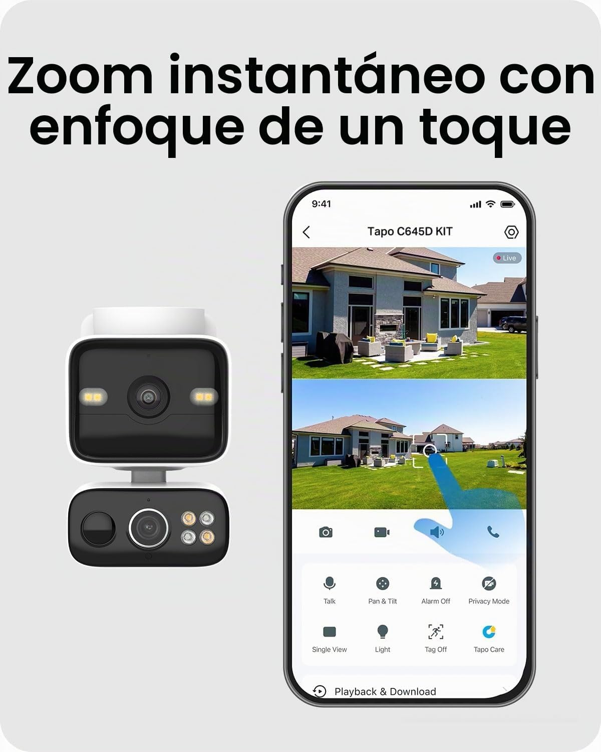 Tapo Cámara de seguridad con batería de seguridad de doble lente 2K...