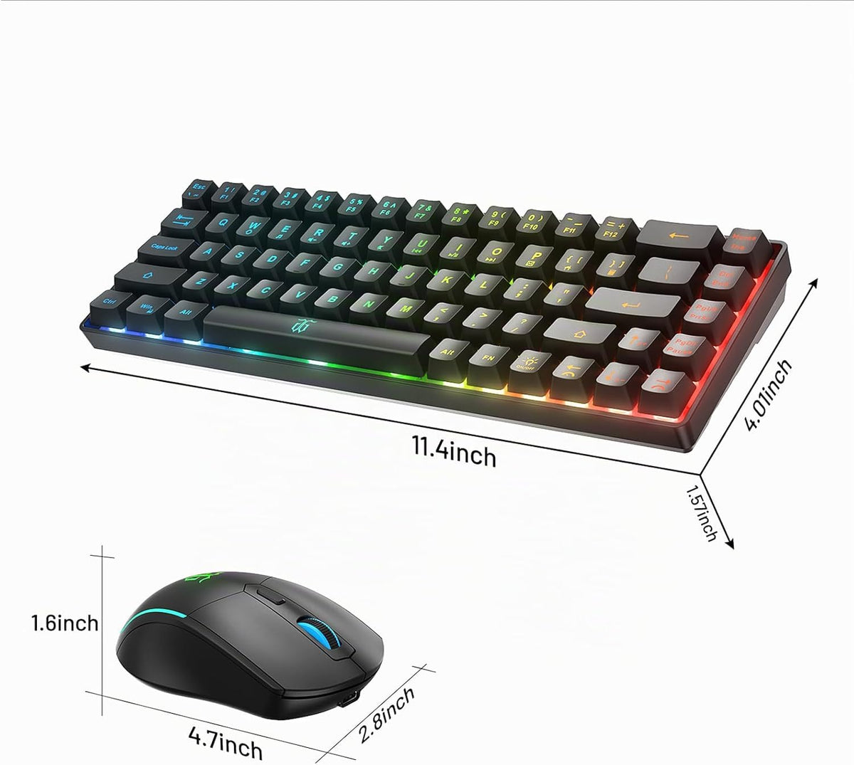 Snpurdiri Combo de teclado y mouse inalámbricos para juegos 60%, co...