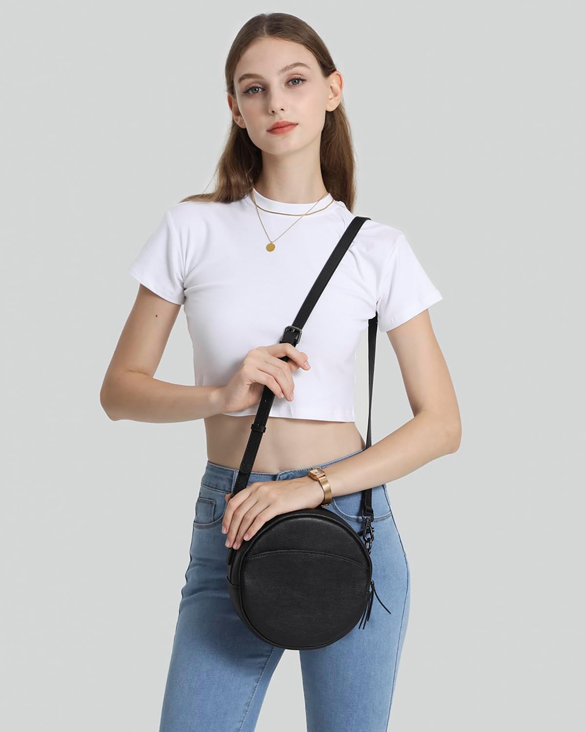 COOLCY Bolsos cruzados de cuero, bolso de hombro circular, bolso re...