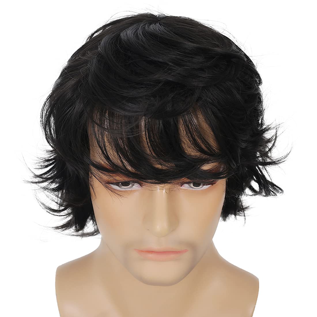 Wiwige Peluca corta negra para hombre, peluca natural esponjosa en...