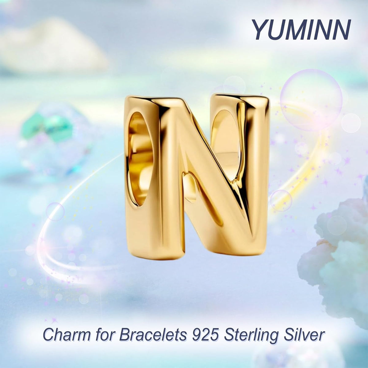 YUMINN Dijes dorados de la A a la Z para pulseras de plata esterlin...