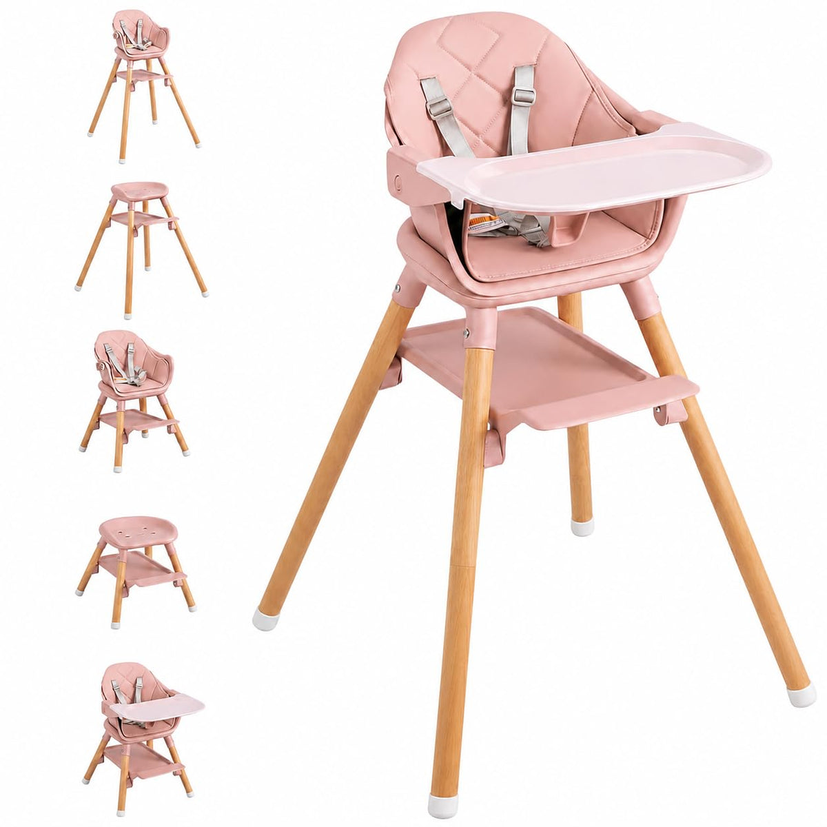 Komcot Silla alta para bebé, sillas altas convertibles de madera 6...