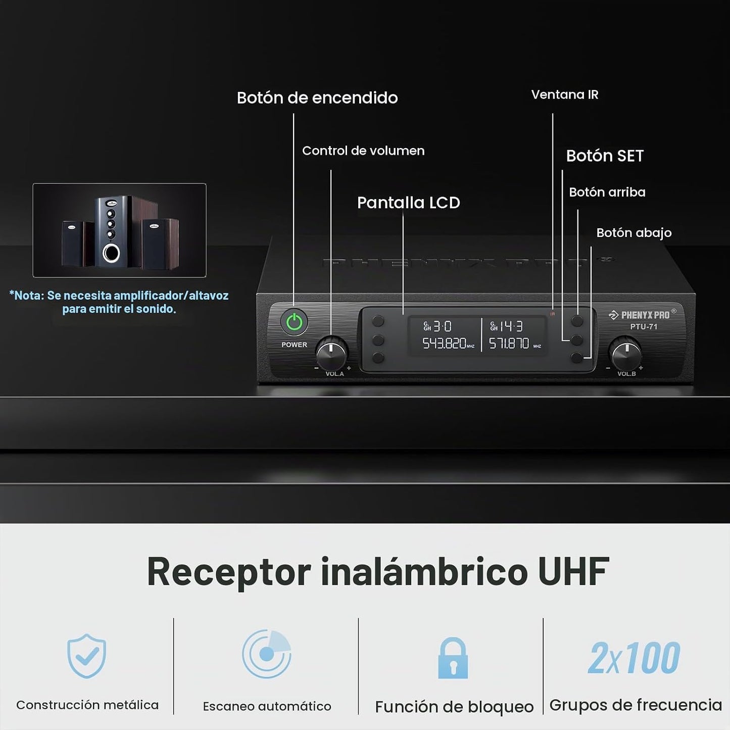 Sistema de micrófono inalámbrico Phenyx Pro, set de micrófono dual...