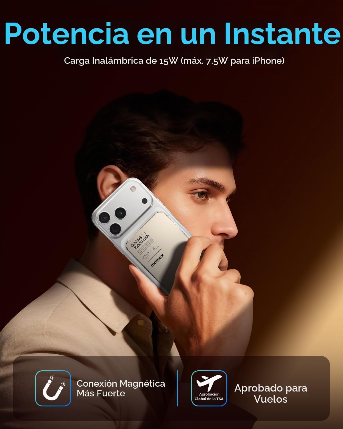 MOMAX Banco de energía inalámbrico magnético de 10000 mAh, cargador...