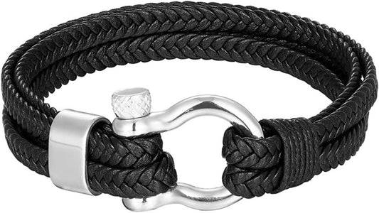 BBXBD Pulsera de Cuerda para Hombre, Cuero con Hebilla de Acero Ino...