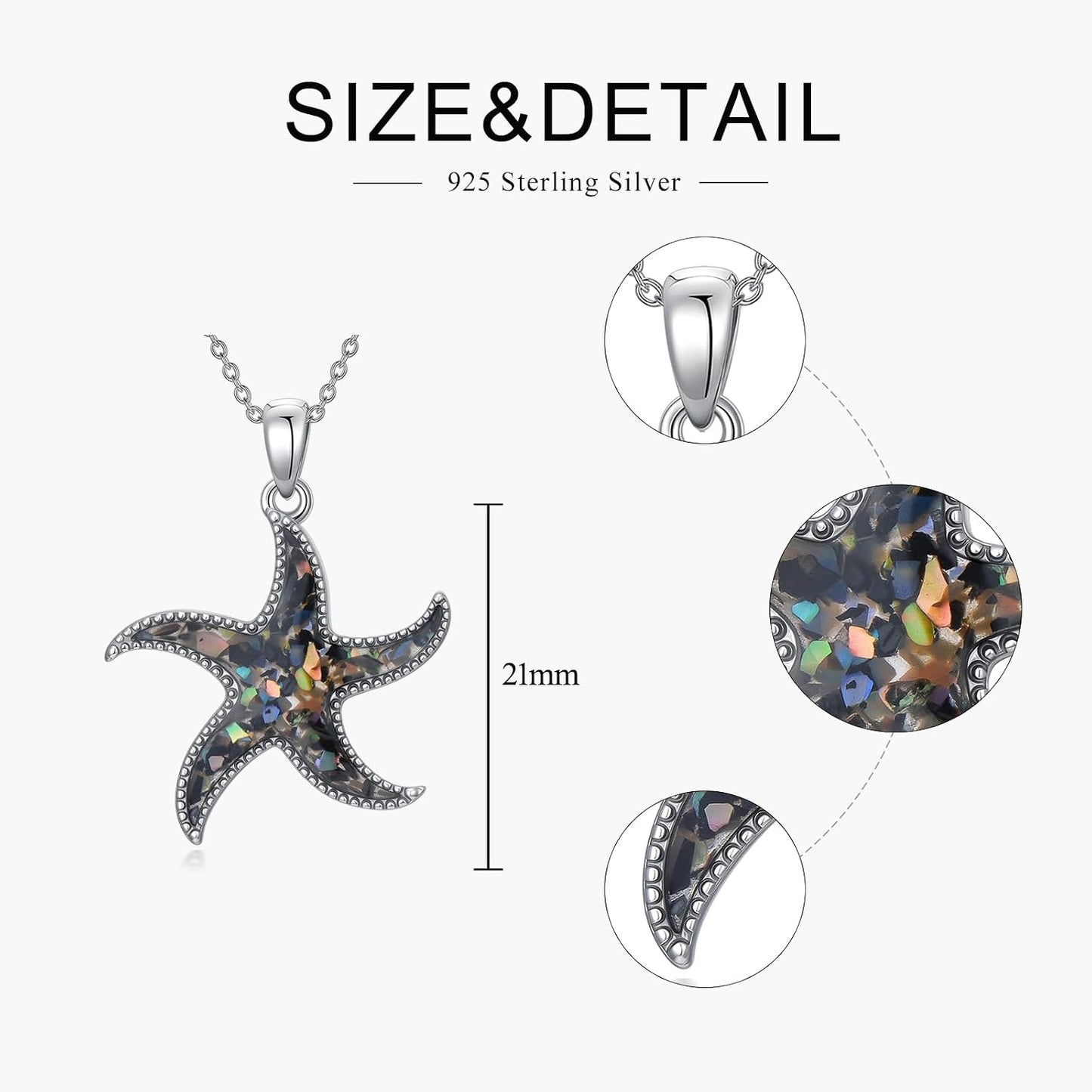 SELKAT Collar con colgante de estrella de mar de plata de ley 925 p...