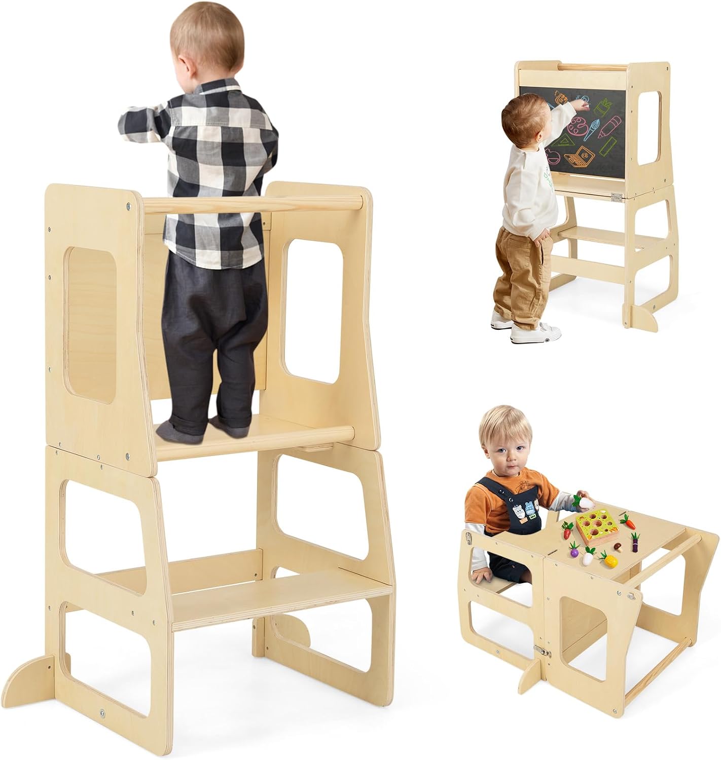 Costzon - Taburete 3 en 1 para niños pequeños con pizarra | Pies an...