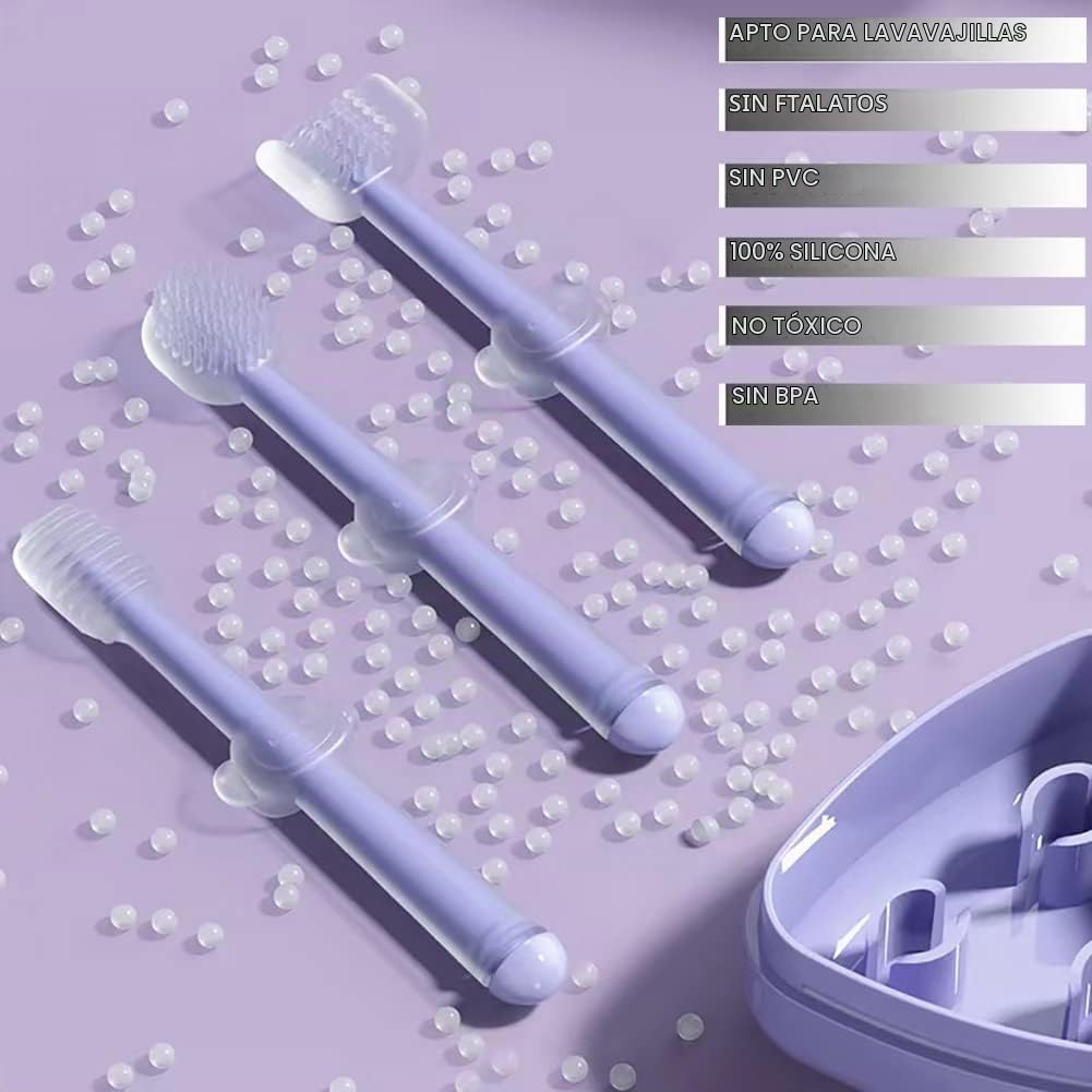 PandaEar Paquete de 3 cepillos de dientes de silicona para niños pe...