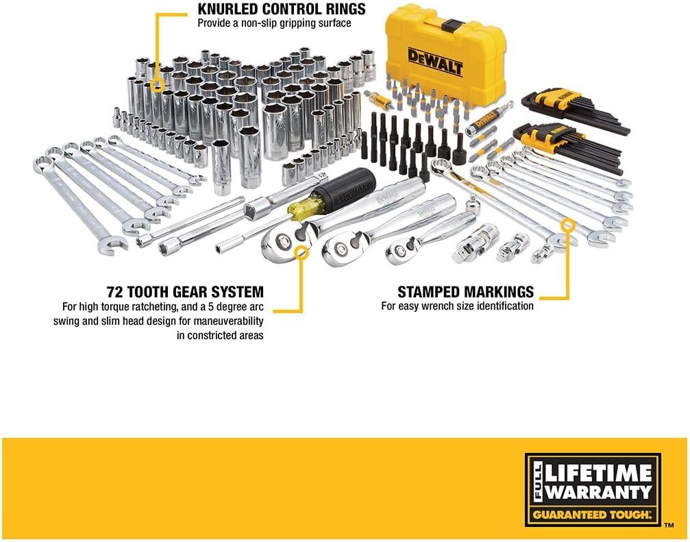 DEWALT Kit de herramientas para mecánico con estuche, juego de llav...