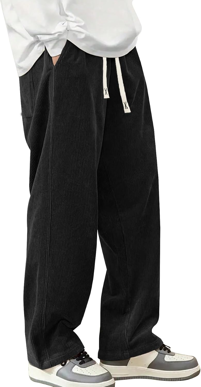 Hidkat Pantalones de corduroy casual para hombre, pantalones de pie...