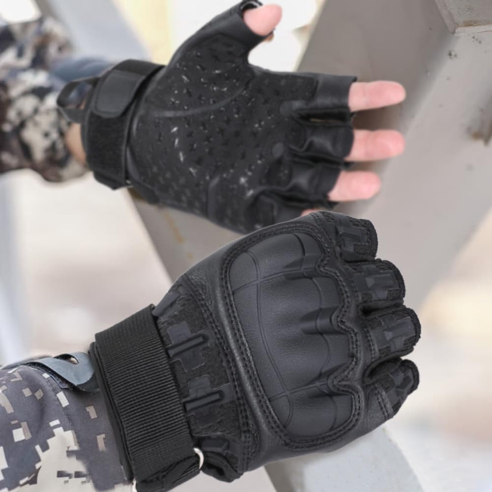 WTACTFUL Guantes tácticos sin dedos para hombres y mujeres, palma r...