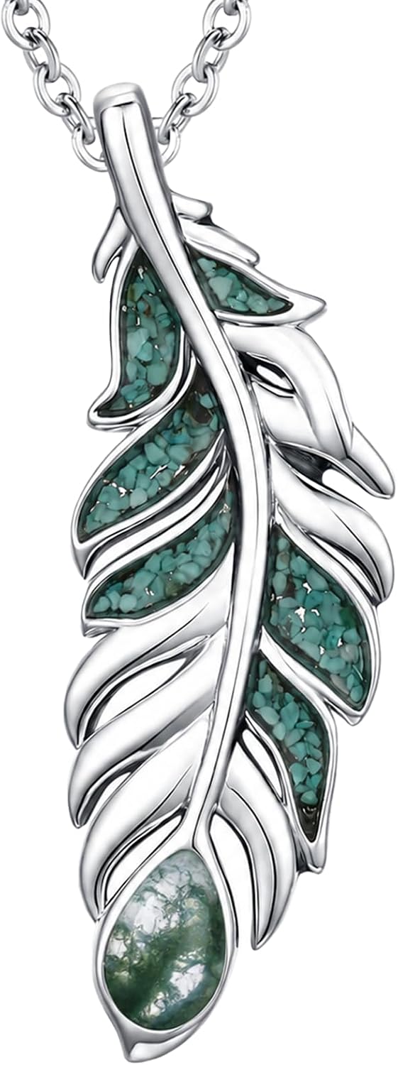 Teetyyt Collar de Plumas de Turquesa para Mujer Chapado en Oro Blan...