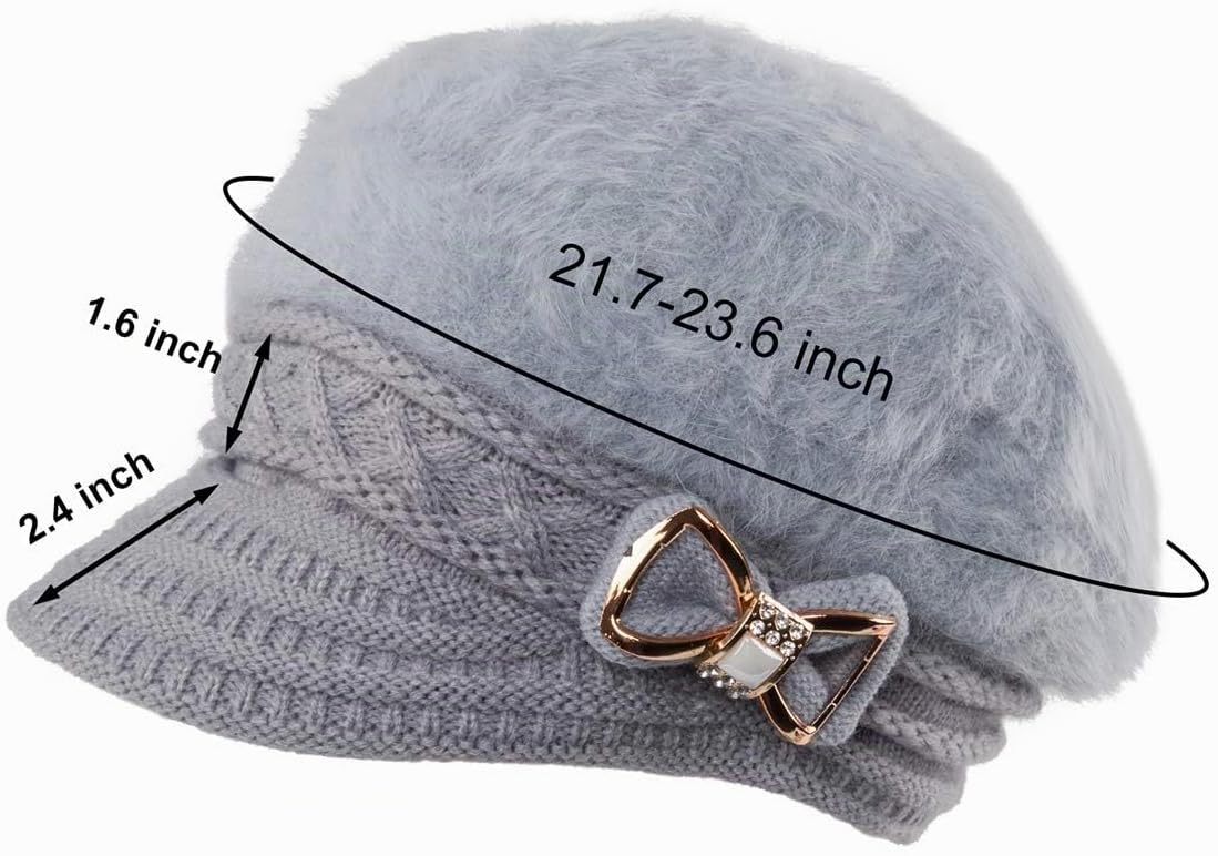 Surblue Sombrero de punto para mujer, boina, gorra de ala ancha con...