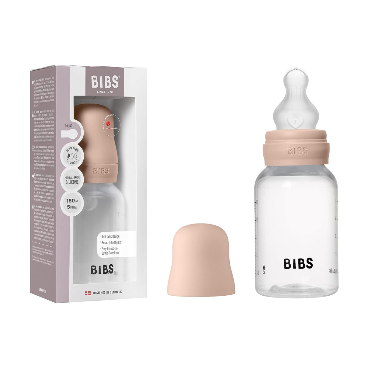 BIBS Biberón de plástico, 5.1 onzas, paquete de 1, pezón de silicon...