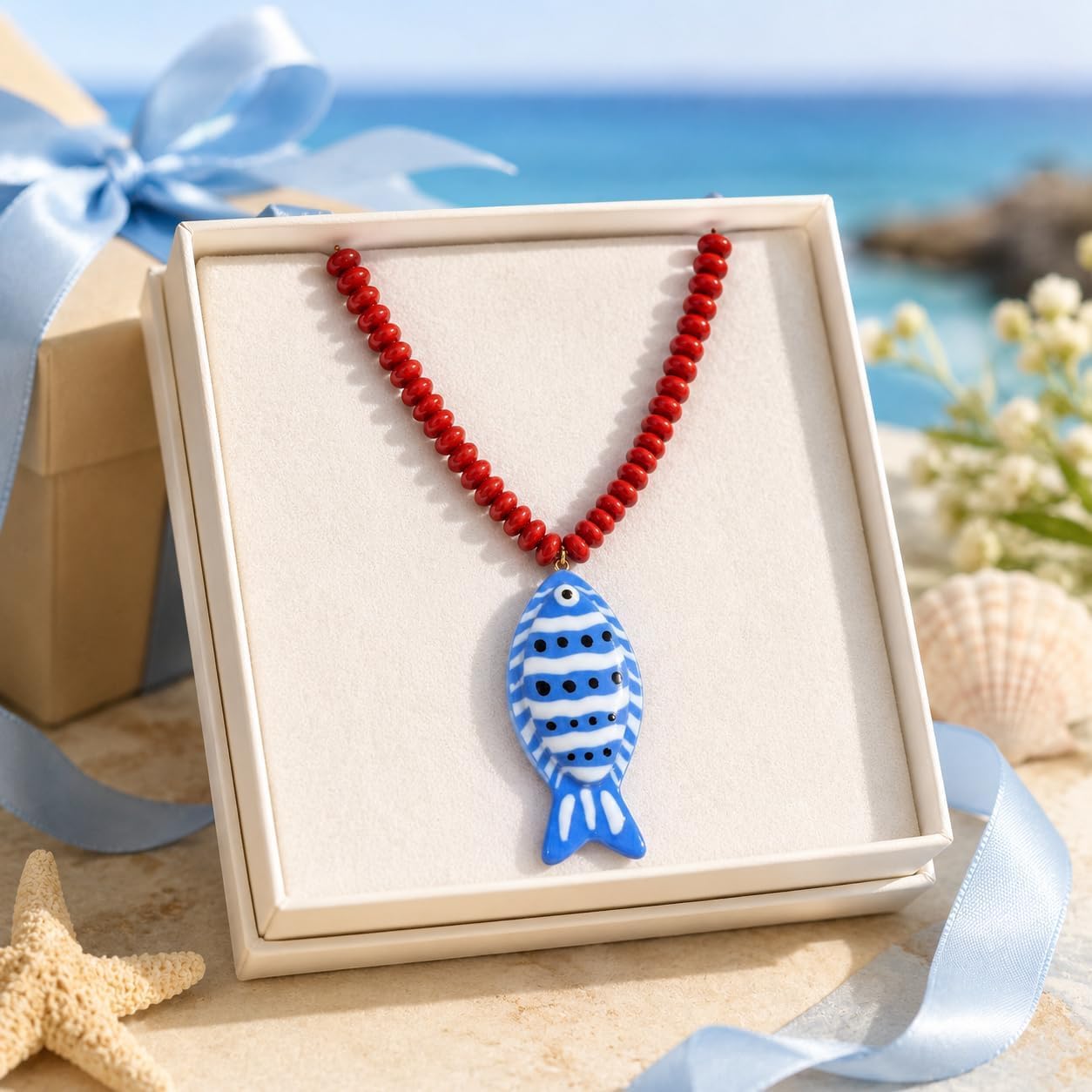 YANCHUN Collar de pez para mujer, collar con cuentas rojas y azules...