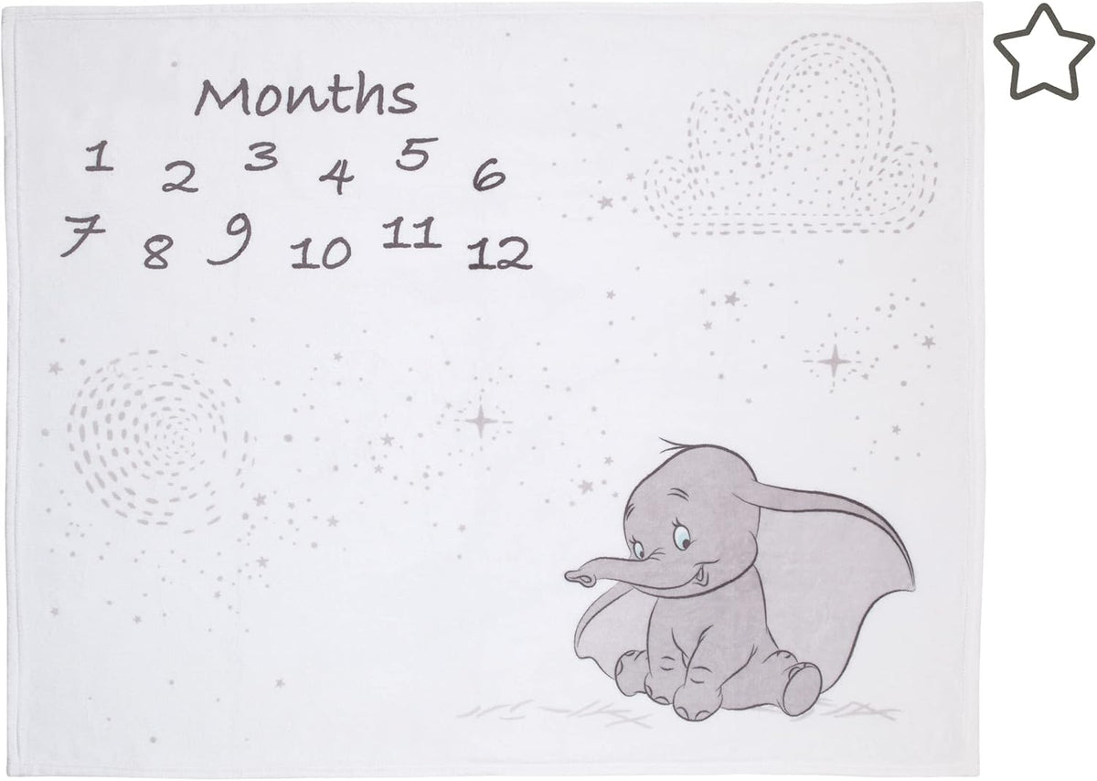 Manta mensual de bebé Dumbo de Disney en blanco y gris, súper suave