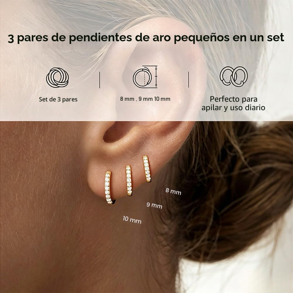 5 pares de pendientes de aro chapados en oro de 14 quilates para mu...