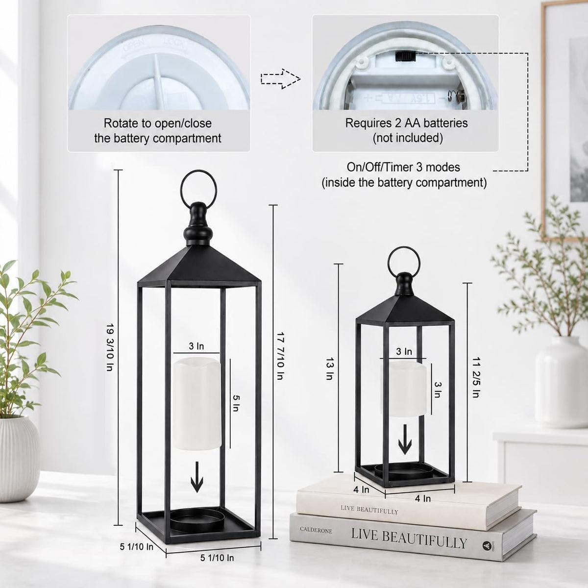 Faroles LED decorativos para interiores y exteriores, juego de faro...