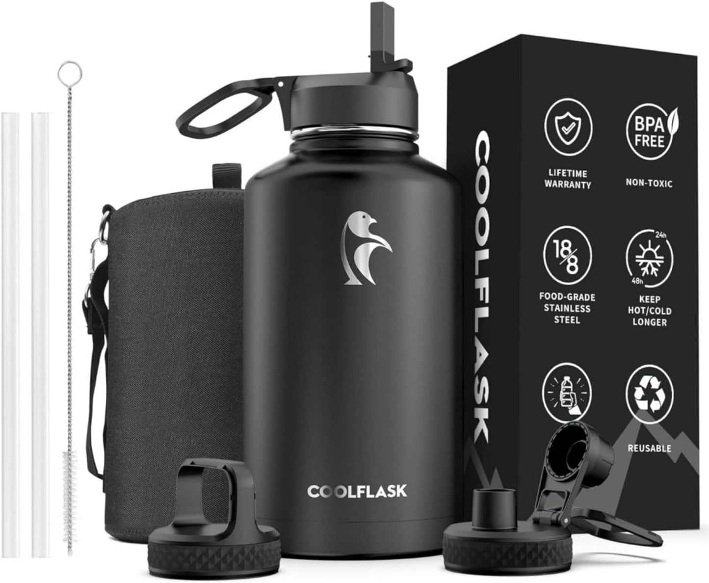 Coolflask Botella de agua aislada de 32 onzas, lavanda y botella de...