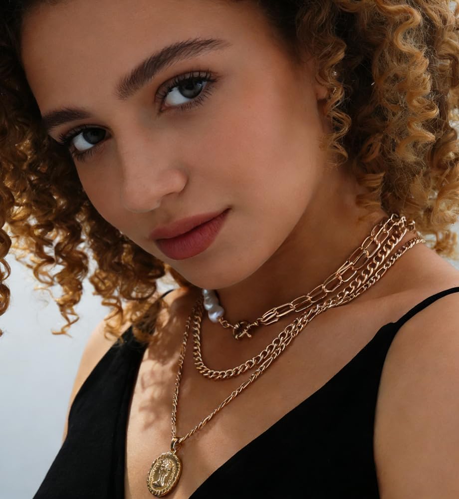 iF YOU Collares vintage con capas de oro para mujer, a la moda, con...