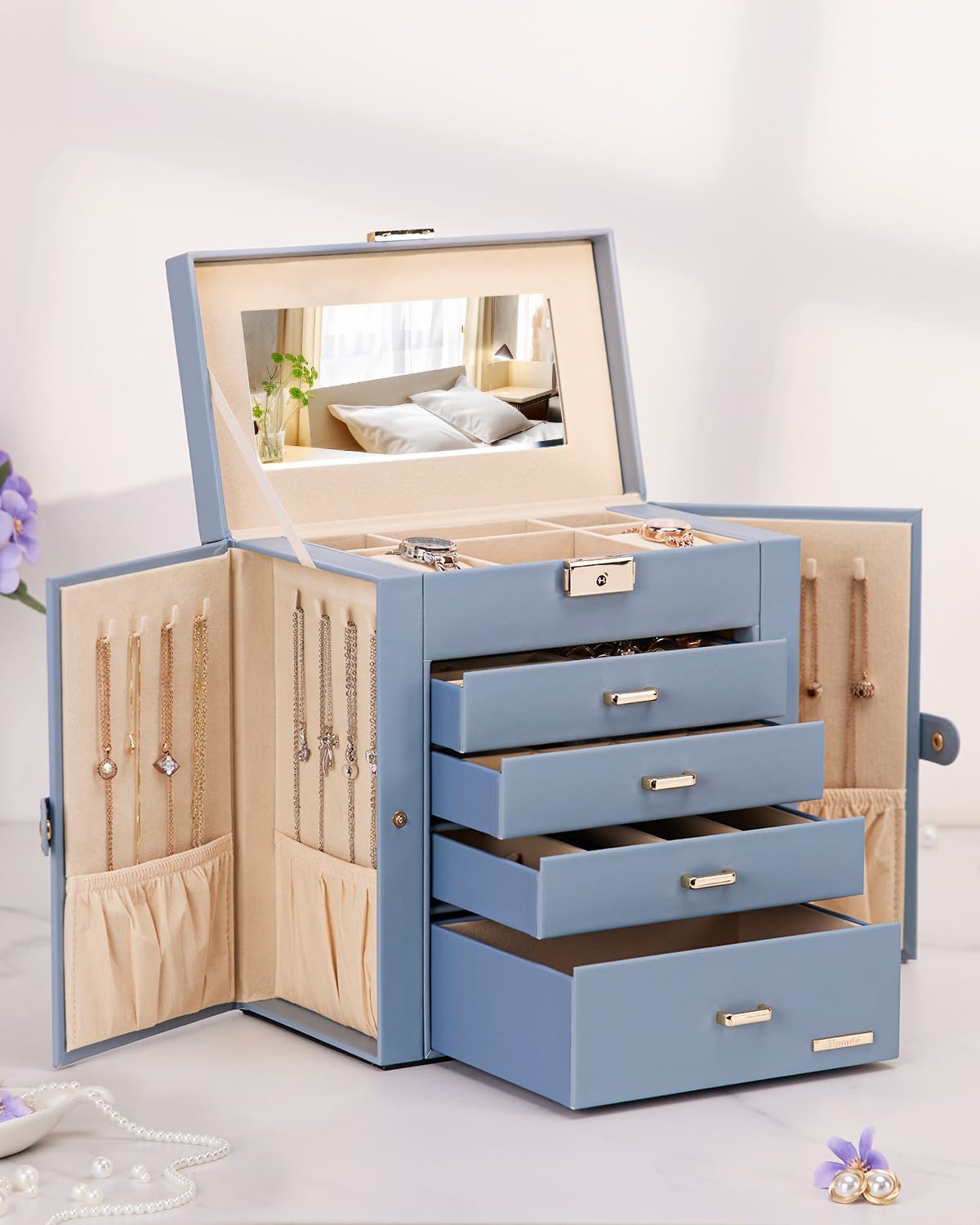 Homde - Joyero grande para mujer: organizador de 5 capas con cerrad...
