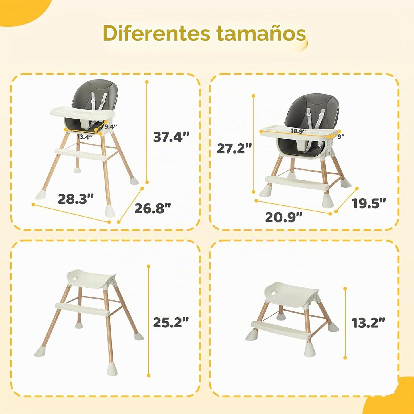 JOYMOR Silla alta convertible 5 en 1, silla alta para bebés y niños...
