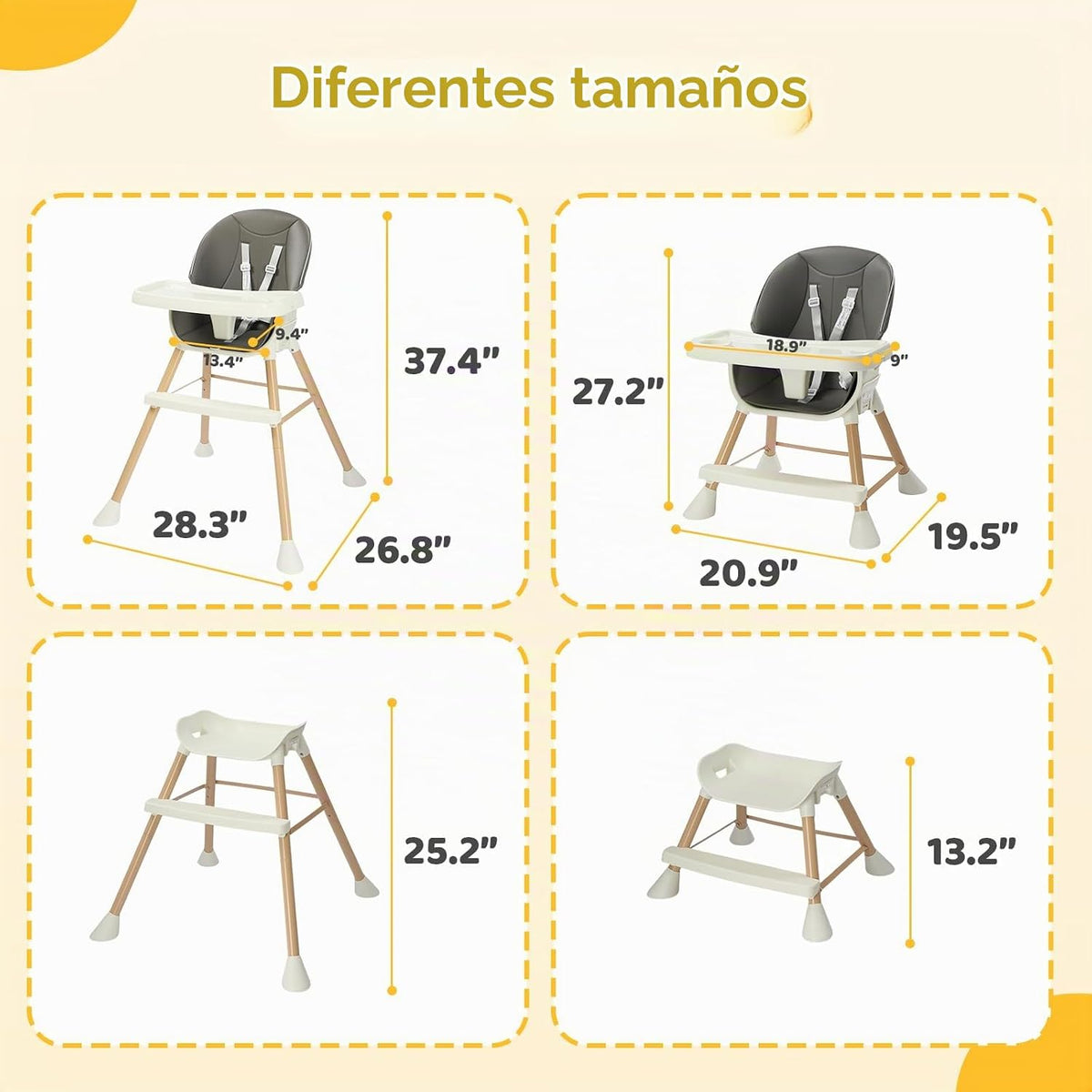 JOYMOR Silla alta convertible 5 en 1, silla alta para bebés y niños...