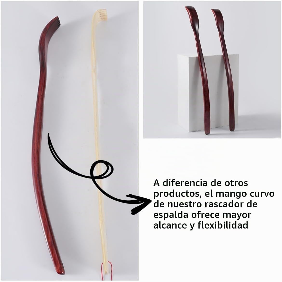ITCHY-BAN Rascador de espalda de madera extragrande: mango curvo ex...