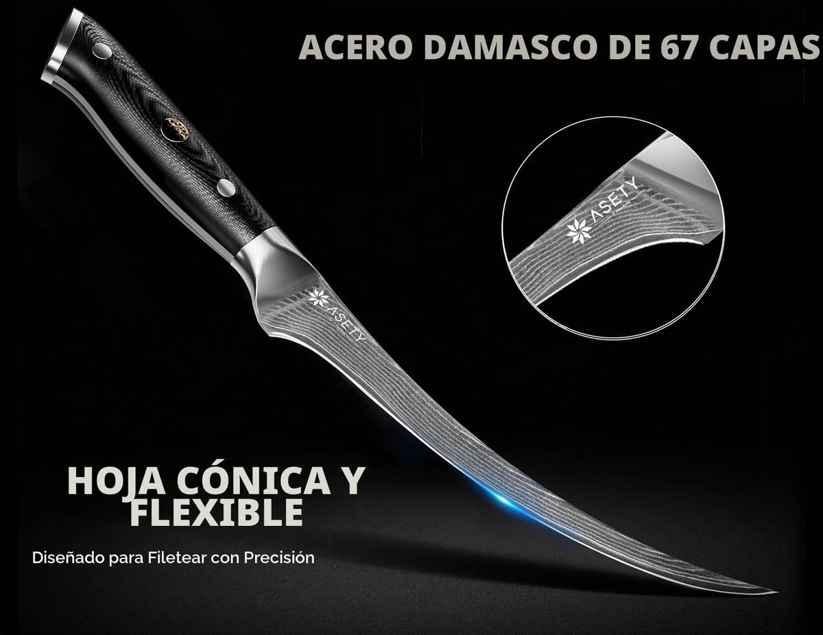 Cuchillo de filete de Damasco de 7 pulgadas, cuchillo de filete ult...