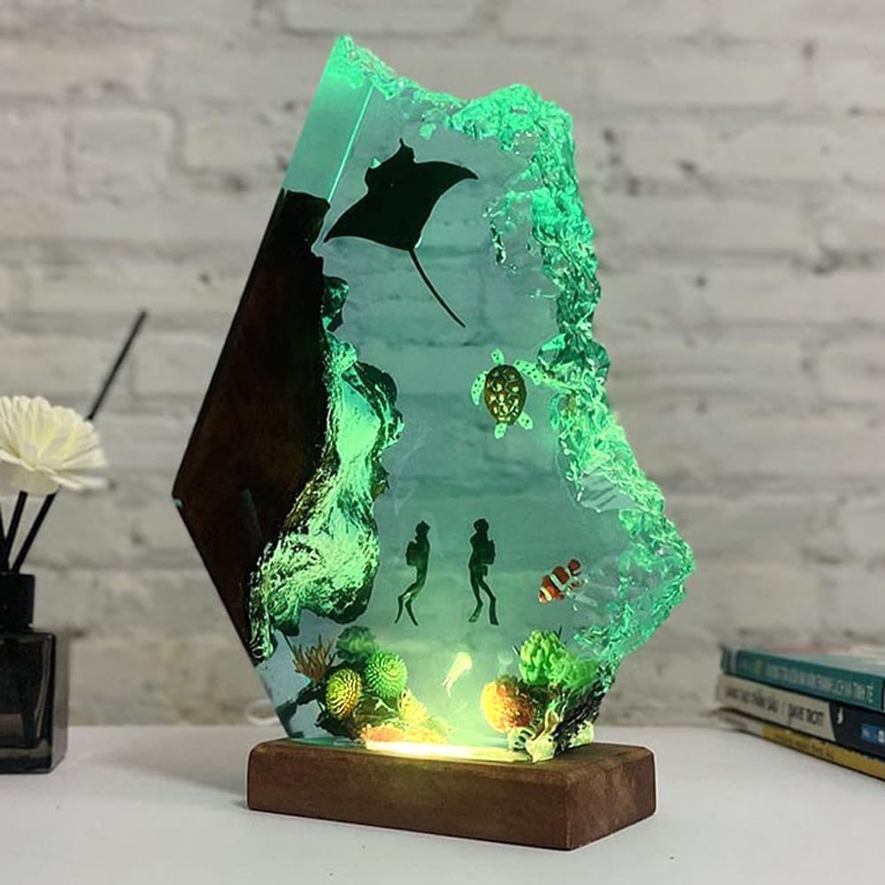 Lámpara hecha a mano de la resina del océano 3D, luz de la noche de...