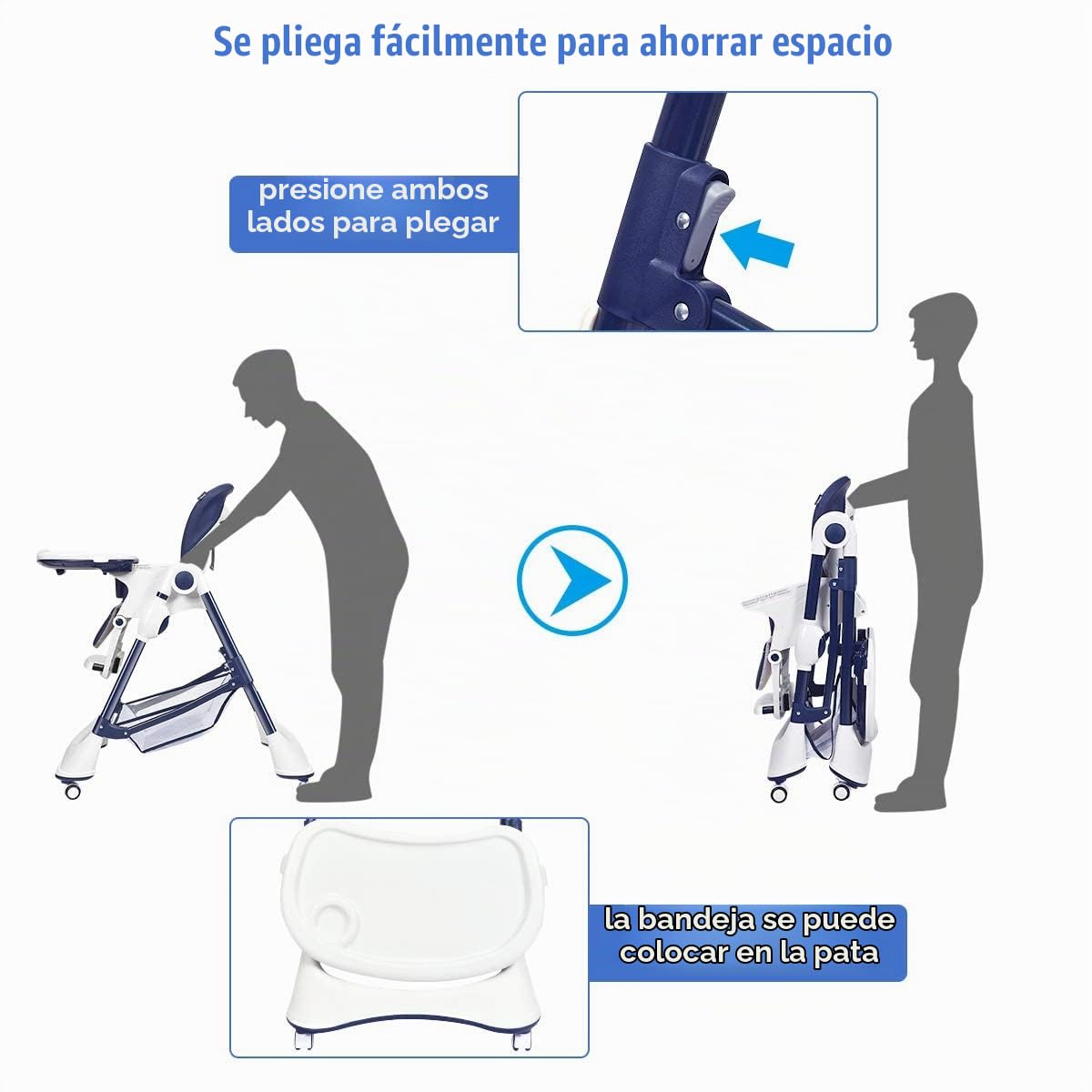 INFANS Silla alta con bandeja extraíble con una sola mano, 4 ruedas...