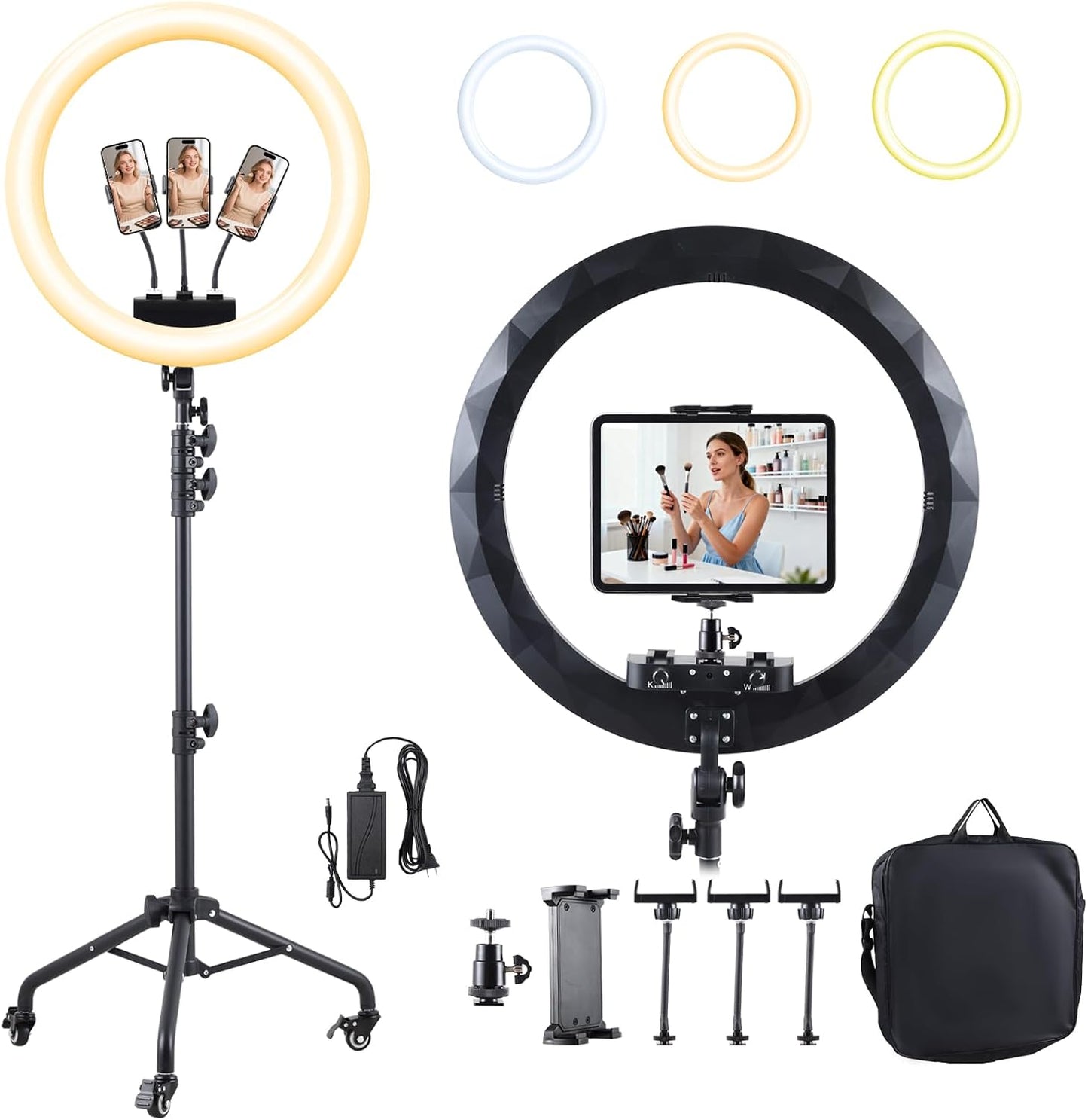 Anillo de luz grande con soporte, anillo de luz de 19 pulgadas con...