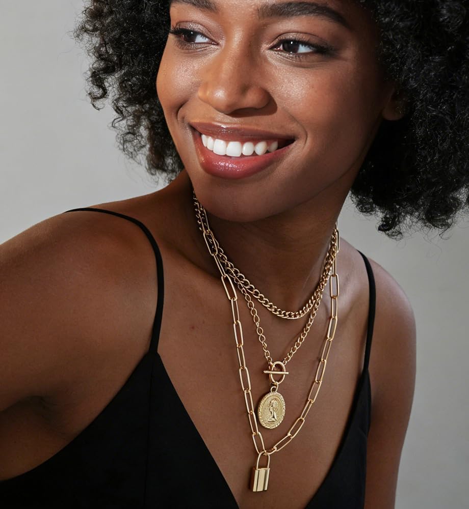 iF YOU Collares vintage con capas de oro para mujer, a la moda, con...