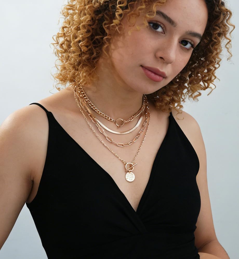 iF YOU Collares vintage con capas de oro para mujer, a la moda, con...