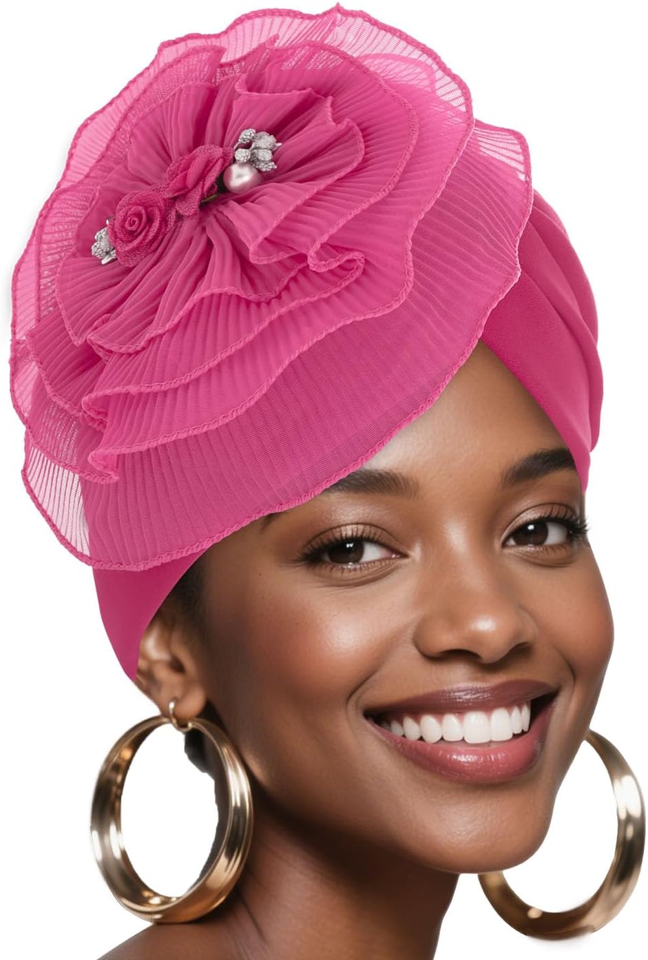 Bohend Gorro de turbantes de flores, nudo de perla, gorro preatado...