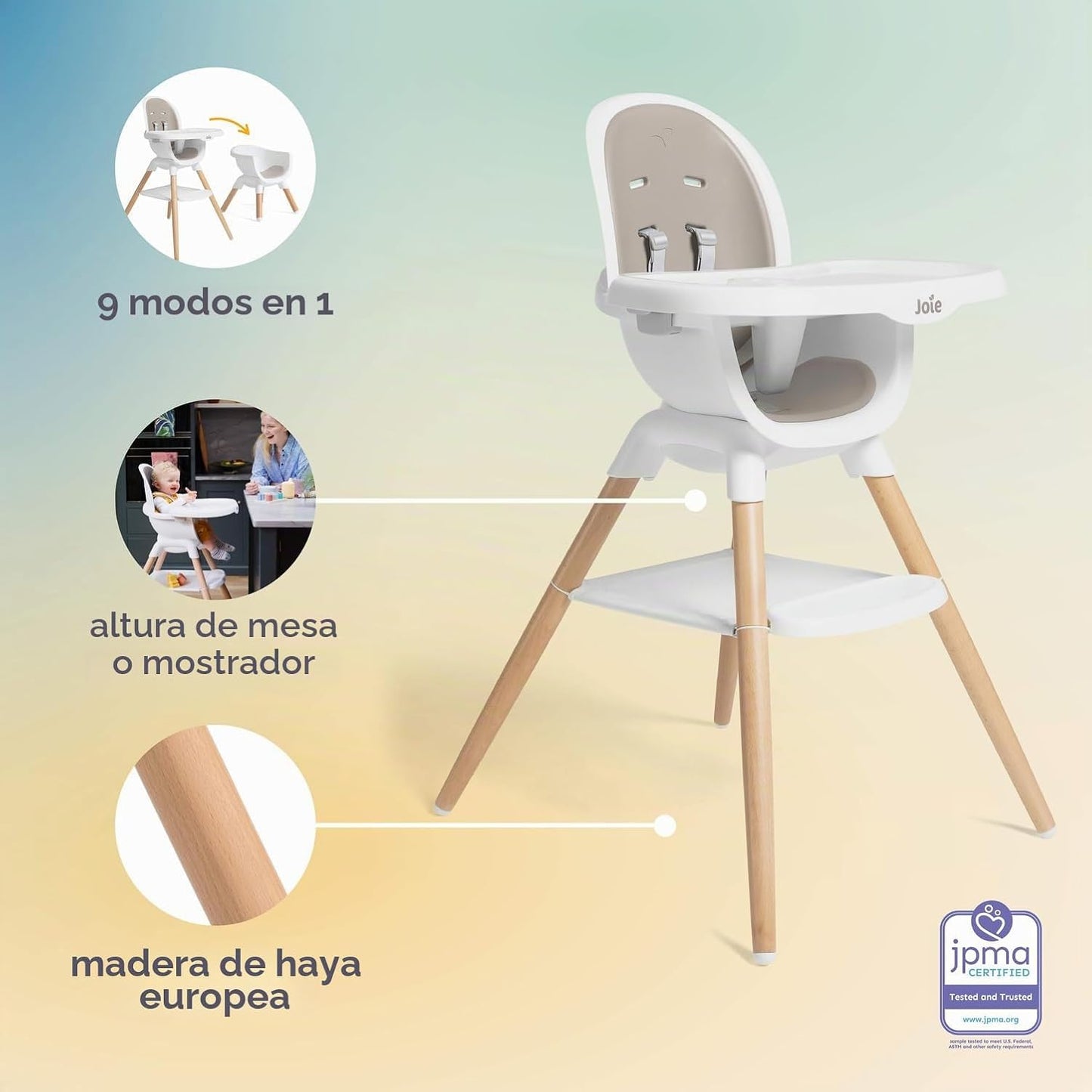 Joie Chai Trona multimodo - Madera de haya europea, convertible, 9+...