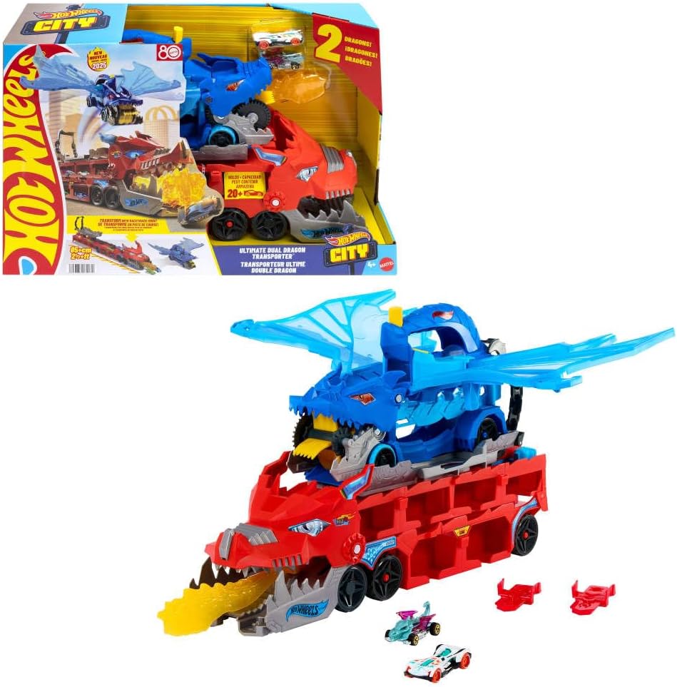 Hot Wheels City Toy Car Track Set, Ultimate Dual Dragon Transporter...