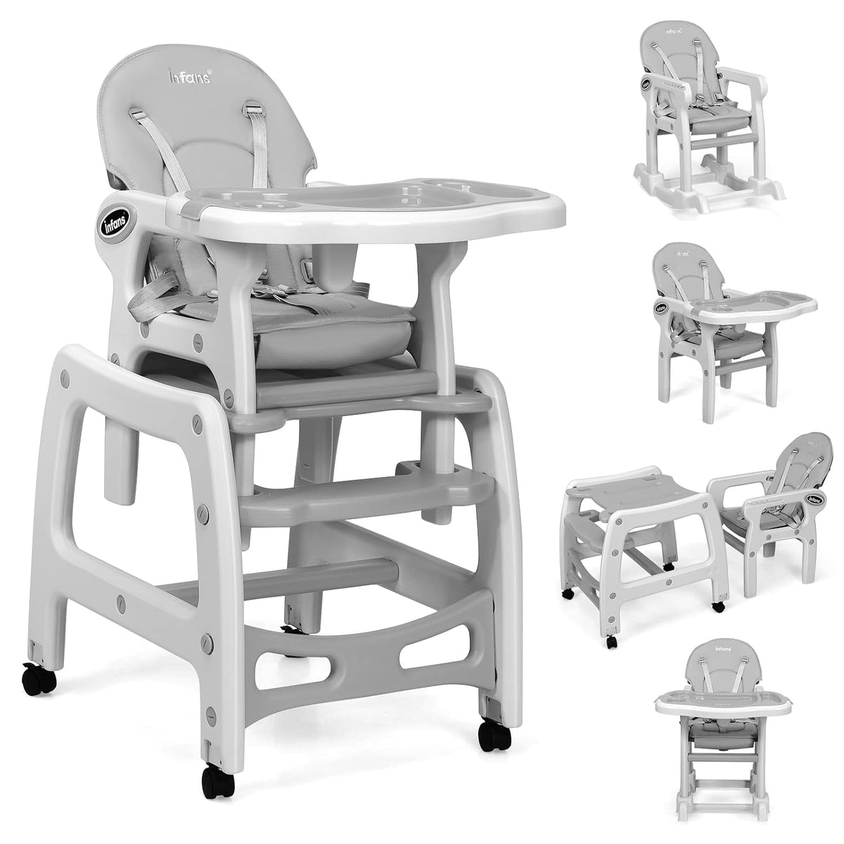 INFANS Silla alta 5 en 1 para bebé, juego de sillas convertibles pa...