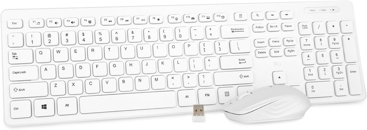 Rii Combo de teclado y mouse inalámbricos, juego de PC de oficina e...