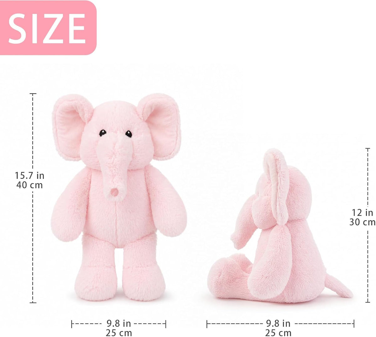 WEIGEDU Juguete de peluche de elefante rosa, 15,7 pulgadas | Orejas...