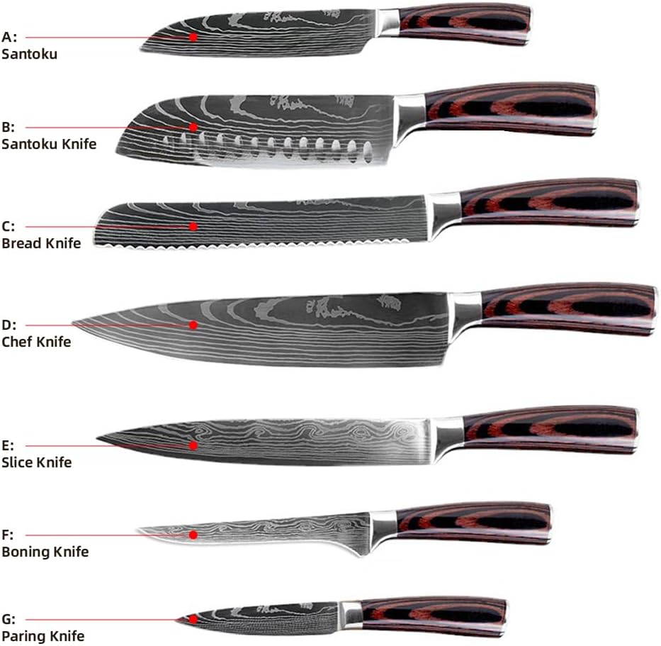MEIFLOLU - Juego de 7 cuchillos de cocina, cuchillos de chef profes...