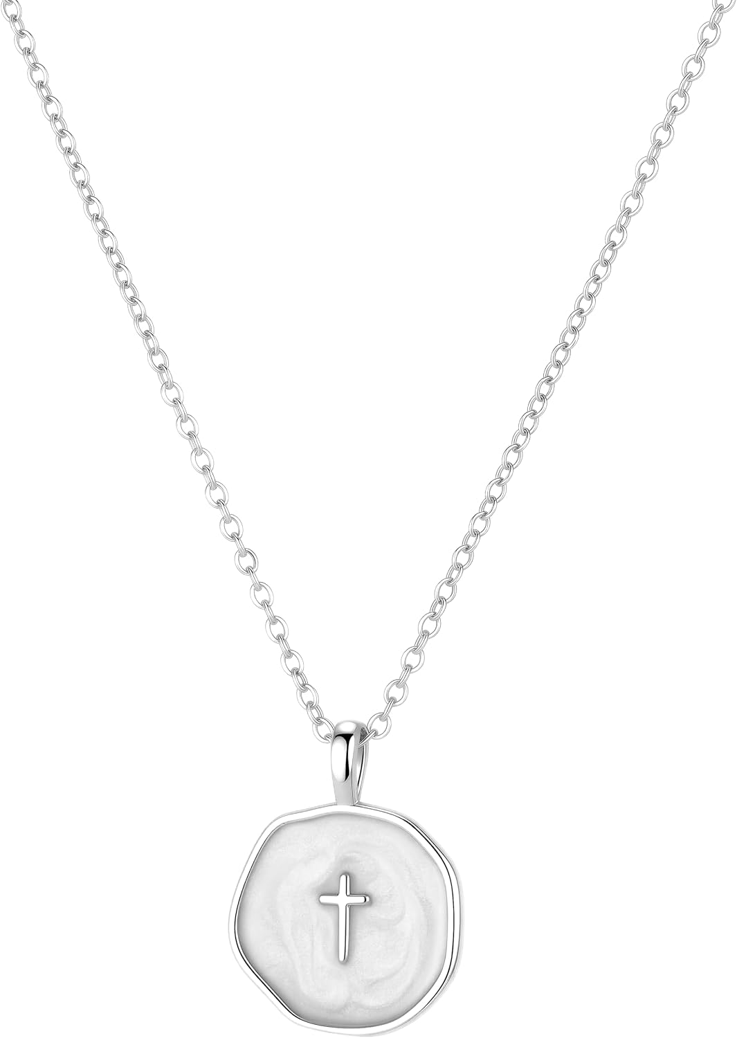 Fozira Collar con colgante de cruz de esmalte chapado en oro de 14K...