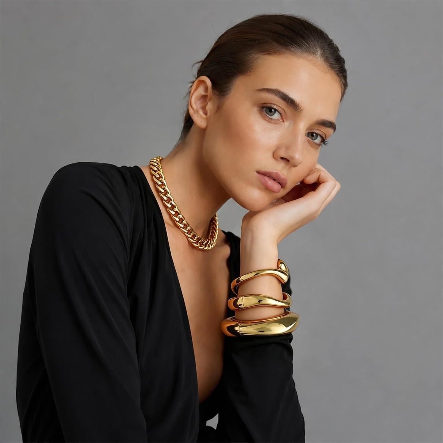 Pulseras de eslabones gruesas de oro para mujer, elegantes pulseras...