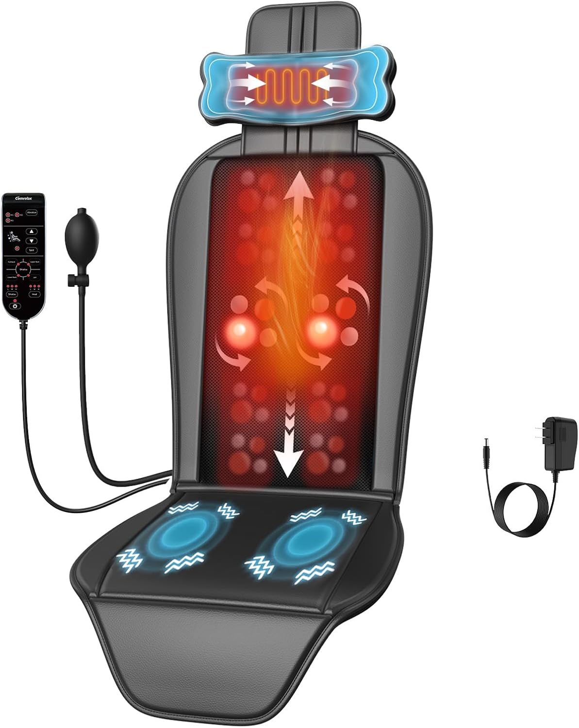 comrelax Masajeador de espalda Shiatsu con calor, almohadilla para...
